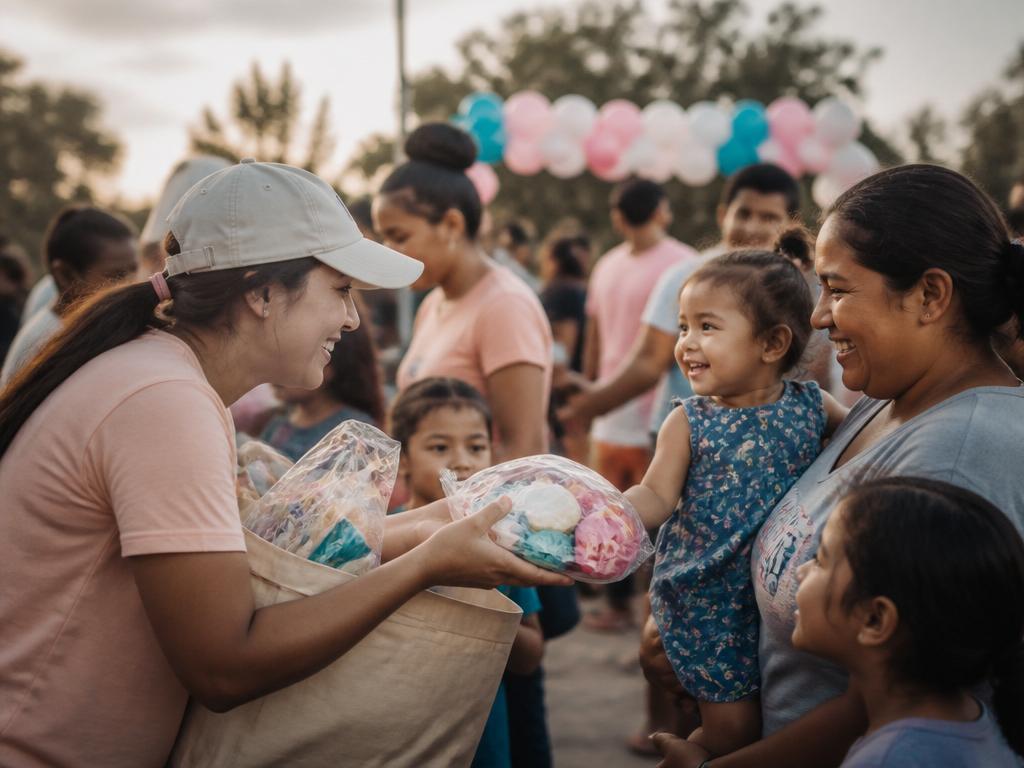 Families at a community event with balloons
